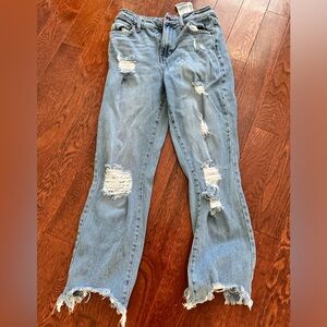 Guess Light Blue Distressed Straight Leg ankle Jeans